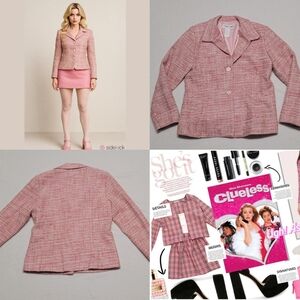 Brownstone Studio Pink Tweed Cher Horowitz Style Single Breasted Blazer Jacket